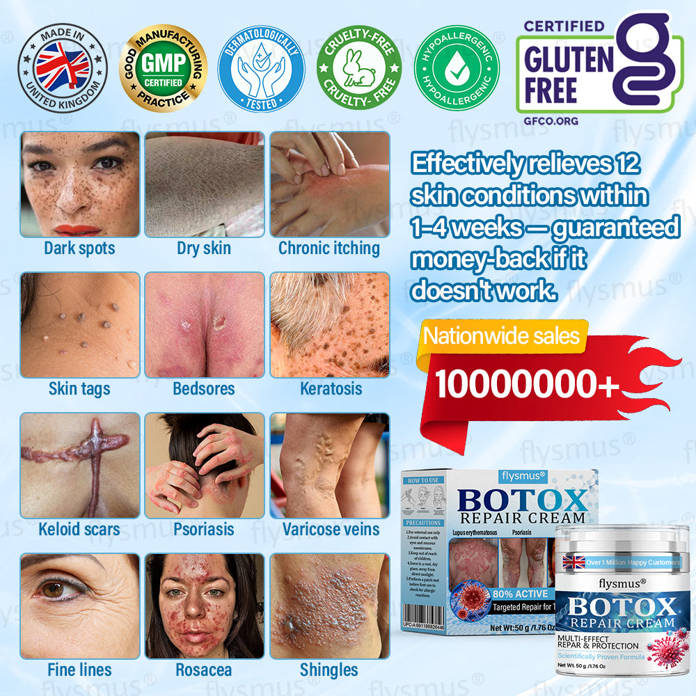 ✅ Made and Shipped from the UK | flysmus® Botox Repair Cream 🧑🏼⚕️ Anti-aging, Skin Repair, Acne and Dark Spot Treatment, Wart and Mole Removal, and Psoriasis Treatment🍀